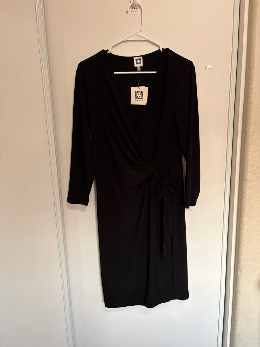 NWT Ann Klein Faux Wrap Dress Long Sleeve Black Womens M City Professional
